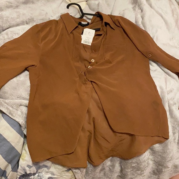NWT Brown Button Up Sheer Blouse - Picture 2 of 2